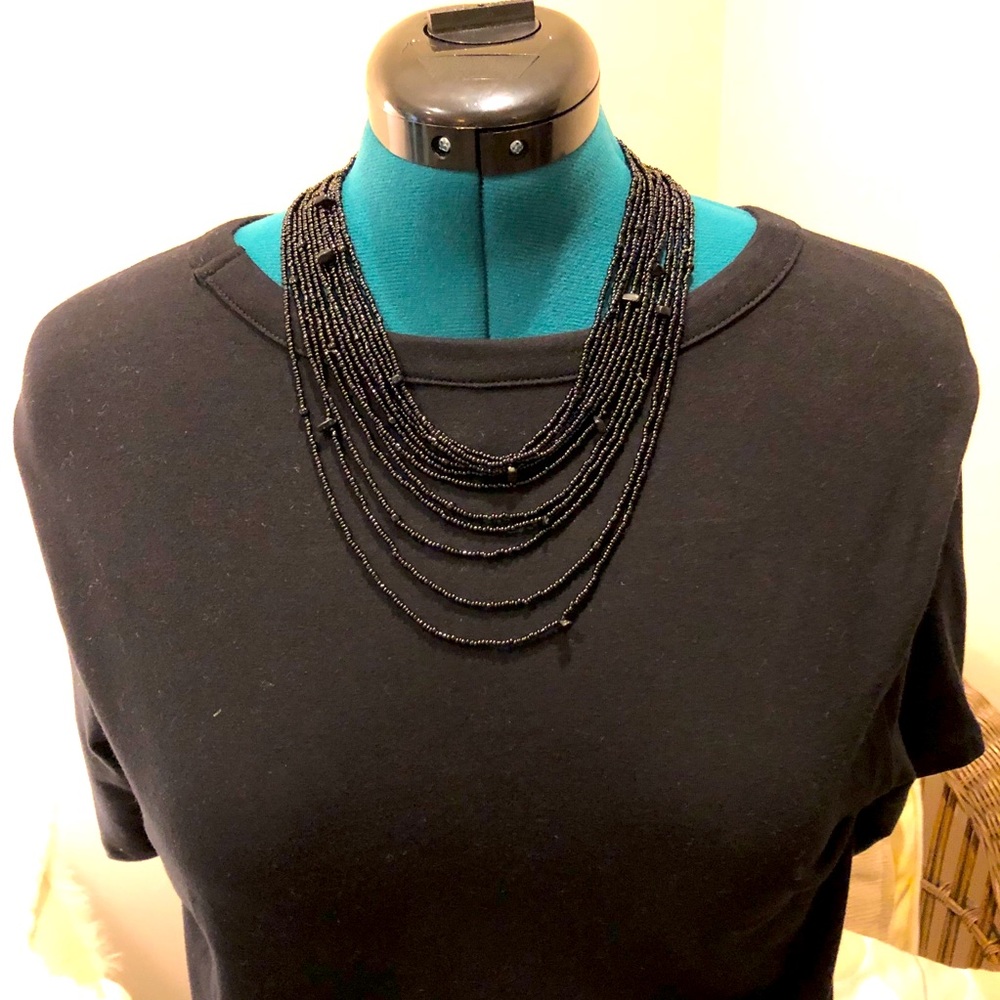 Black Seed Bead Multi-strand Necklace